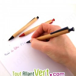 Stylo bille r�tractable en bois de h�tre, encre gel