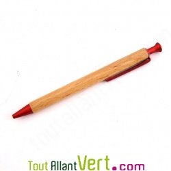 Stylo bille r�tractable en bois de h�tre, encre gel rouge