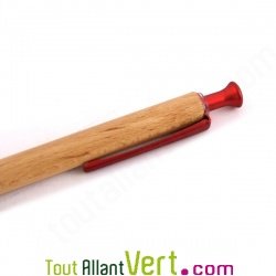 Stylo bille r�tractable en bois de h�tre, encre gel rouge