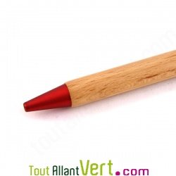 Stylo bille r�tractable en bois de h�tre, encre gel rouge