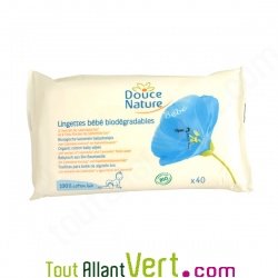 Lingettes b�b� biod�gradables coton bio, Douce Nature x 40