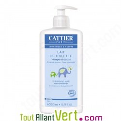 Lait de toilette b�b� visage et corps, amande douce 500ml, Cattier