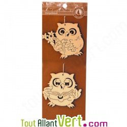 Suspension hiboux en bois pour No�l, lot de 2