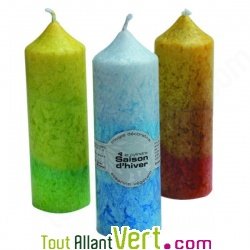 Bougies cylindres d�coratives en st�arine 100% v�g�tale, 30H