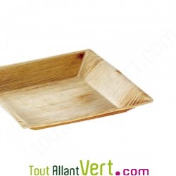 Plat carr� palmier 18x18cm biod�gradable, bords carr�s, lot de 25