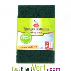 Eponge verte et jaune �cologique grattante et nettoyante, lot de 2
