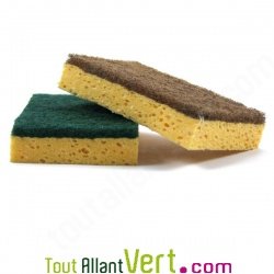 Eponge verte et marron �cologique grattante et nettoyante, lot de 2
