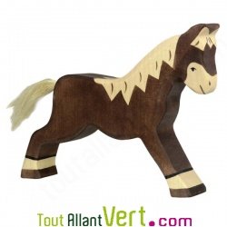 Cheval marron en bois qui court 16 cm, Holztiger