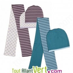 Bonnet b�b� r�versible et �charpe assortie en coton bio