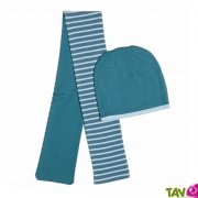 Bonnet bb rversible et charpe assortie Bleu en coton bio