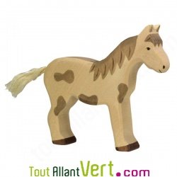 Cheval en bois debout, blanc tachet�, 15 cm, Holztiger