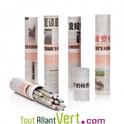 Bo�te d�co de 12 crayons de couleurs � papier de journaux recycl�s