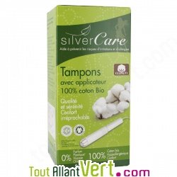 Tampons hyginiques en coton bio, Super, avec applicateur, lot de 14, Silvercare