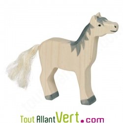 Cheval blanc en bois debout, 15 cm