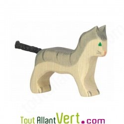 Chat gris en bois debout 6 cm