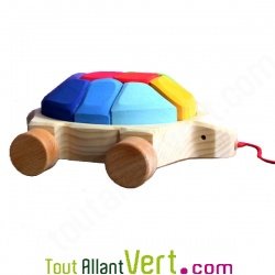 Tortue sur roulette  tirer et 10 cubes puzzle, 24 cm