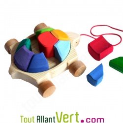Tortue sur roulette  tirer et 10 cubes puzzle, 24 cm