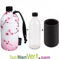Gourde en verre isotherme �cologique Fleurs rose 0.6 litres
