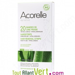 20 bandes cire froide bio Corps pr�t � l\'emploi + 1 huile apr�s �pilation, Acorelle