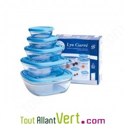 Plats de conservation empilables en verre avec couvercle, lot de 5