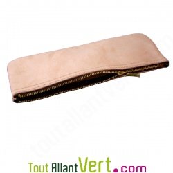 Trousse plate en cuir retourn� couleur naturelle non teint�e