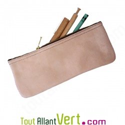 Trousse plate en cuir retourn� couleur naturelle non teint�e