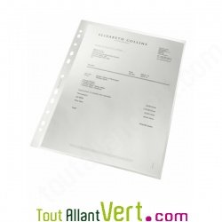 Pochettes perfor�es 100% recycl�es et transparentes, lot de 100, haut grammage