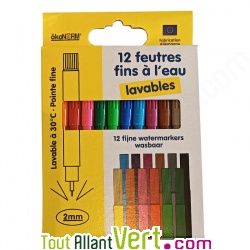 Feutres fins �cologiques � l\'eau et lavables boite de 12