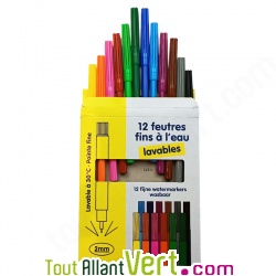 Feutres fins �cologiques � l\'eau et lavables boite de 12