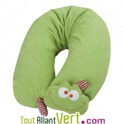 Coussin d\'allaitement vert grenouille, coton bio et balle d\'�peautre bio