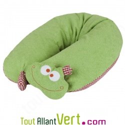 Coussin d\'allaitement vert grenouille, coton bio et balle d\'�peautre bio