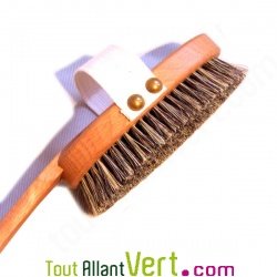 Brosse de massage de luxe en bois avec manche, fibre vgtale et crin