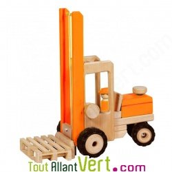 Chariot �l�vateur en bois et son conducteur, jouet Holztiger