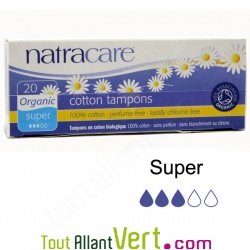 Tampons coton bio super sans applicateur, boite de 20