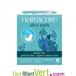 Serviettes hygi�niques naturelles super avec rabat, boite de 12