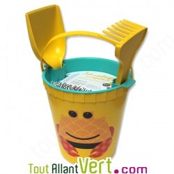 Seau Plage Save The Sea Animaux Marins 17 Cm - Kit Complet Pelle, Râteau, Tamis, Arrosoir, Moule - Plastique Recyclé