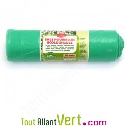 Sac poubelle vert 100 litres en plastique vgtal, lot de 10
