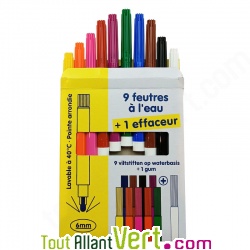 Bo�te de 10 Feutres �cologiques � l\'eau avec effaceur