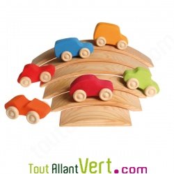 6 voitures en bois color�, 10cm Grimms