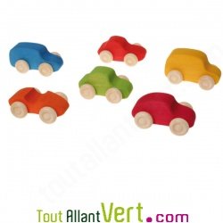 6 voitures en bois color�, 10cm Grimms