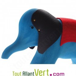 Grand �lephant bleu � tirer en bois, 21 cm