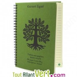 Carnet lign� Olive A5 � spirale 120 pages recycl�es, 90g