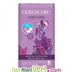 Serviettes hygi�niques naturelles super sans rabat, boite de 12