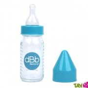 Biberon en verre sans BPA 110 ml, bouchon bleu