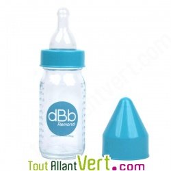 Biberon en verre sans BPA 110 ml, bouchon bleu