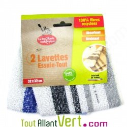 2 lavettes essuie-tout recycl�es, grise et bleue