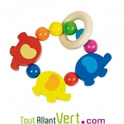 Hochet bois �l�phant rond sur ficelle, Heimess