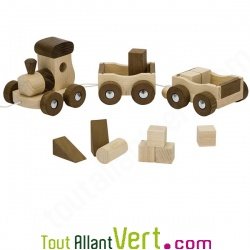 Train en bois et ses wagons � tirer, 37cm, 2 ans+