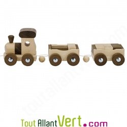 Train en bois et ses wagons � tirer, 37cm, 2 ans+