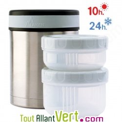 Lunch-box isotherme inox 1 litre, 2 compartiments + housse